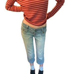 BONGO Blue Ankle Cropped Low Rise Jeans with Relaxed Fit and Cute Tiny pockets